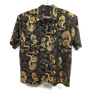 Drill Clothing Company Shirt Mens 3XL Black Gold Dragon Print Button Up